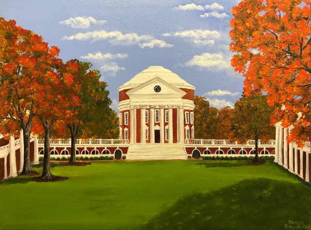 Autumn at the Rotunda of UVA,9&quotx12", oil on canvas – Available
