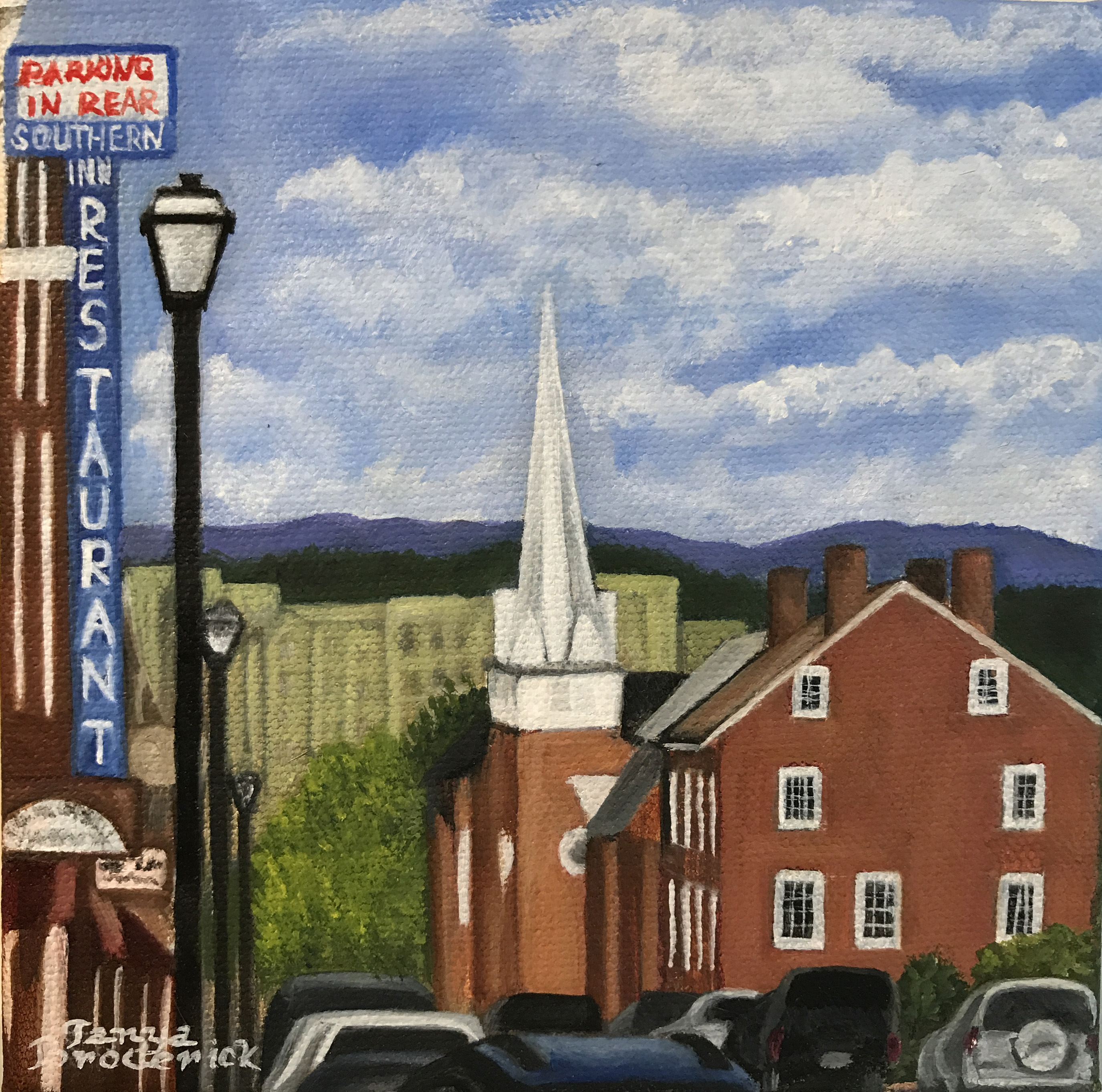 Afternoon at Old Town Lexington, 6&quotx6", oil on canvas – Sold