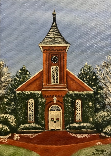 First Snow at Lee Chapel, 5&quotx7", oil on canvas – Available