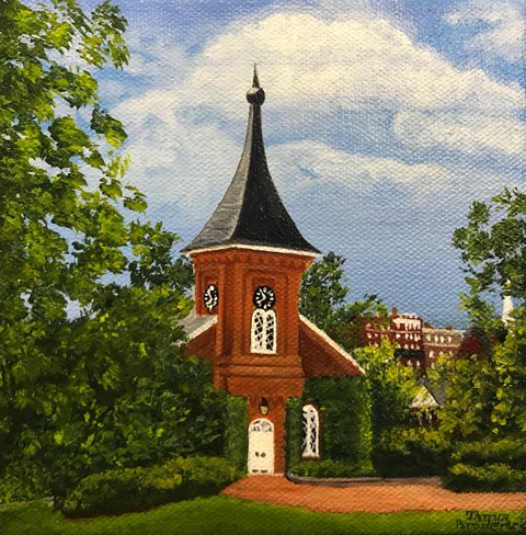 Lee Chapel in Summer, 6&quotx6", oil on canvas – Available