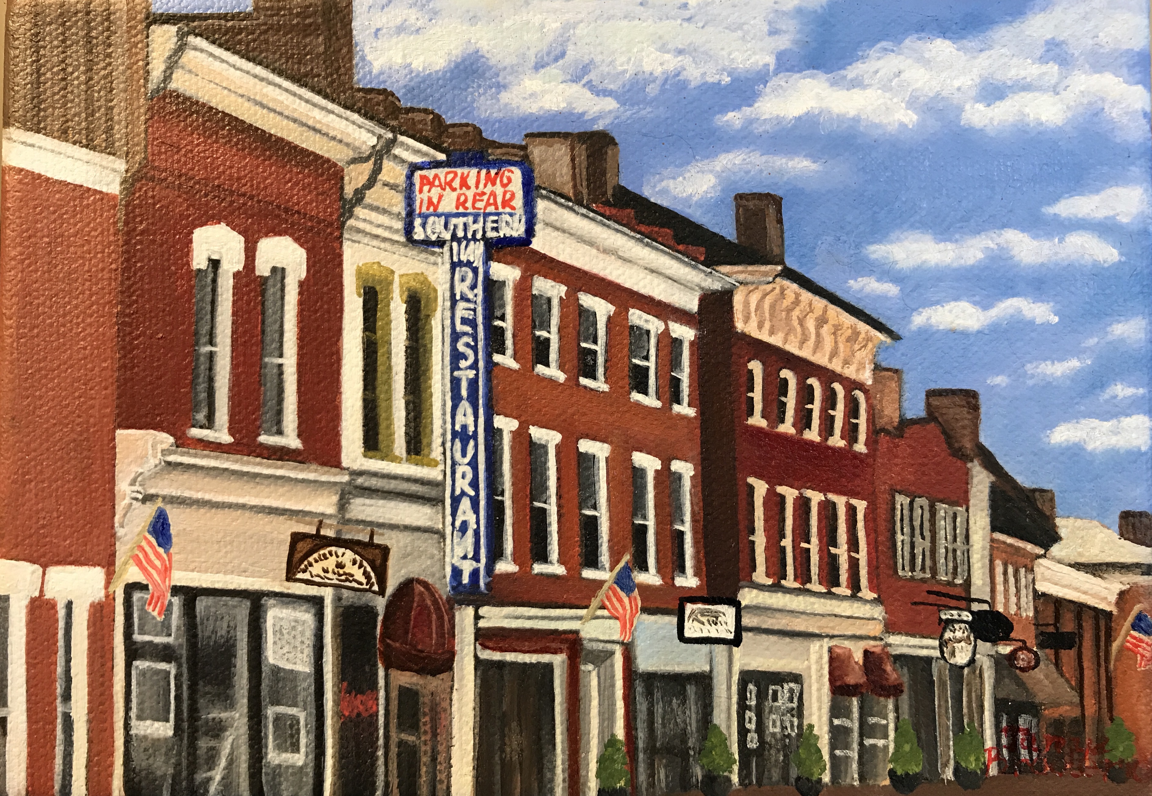 Southern Inn on Main Street, 5&quotx7", oil on canvas – Sold