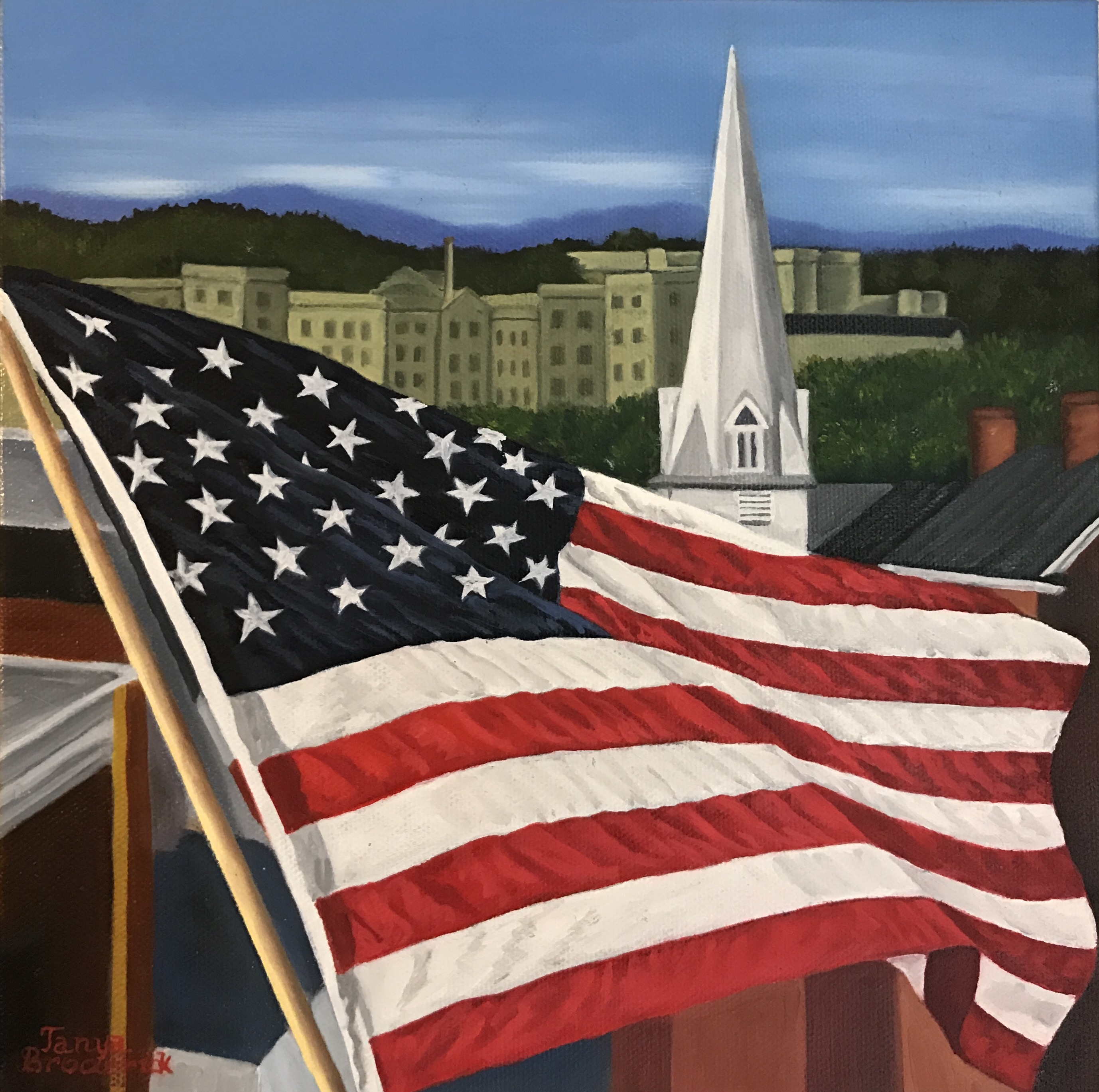 Old Glory, 10&quotx10", oil on canvas – Sold