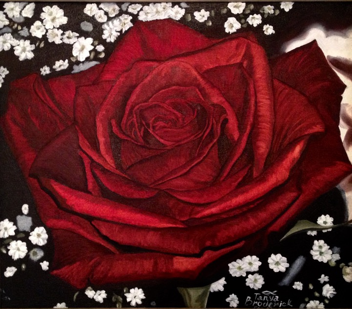 Crimson Rose, 13&quotx15", oil on canvas – Available