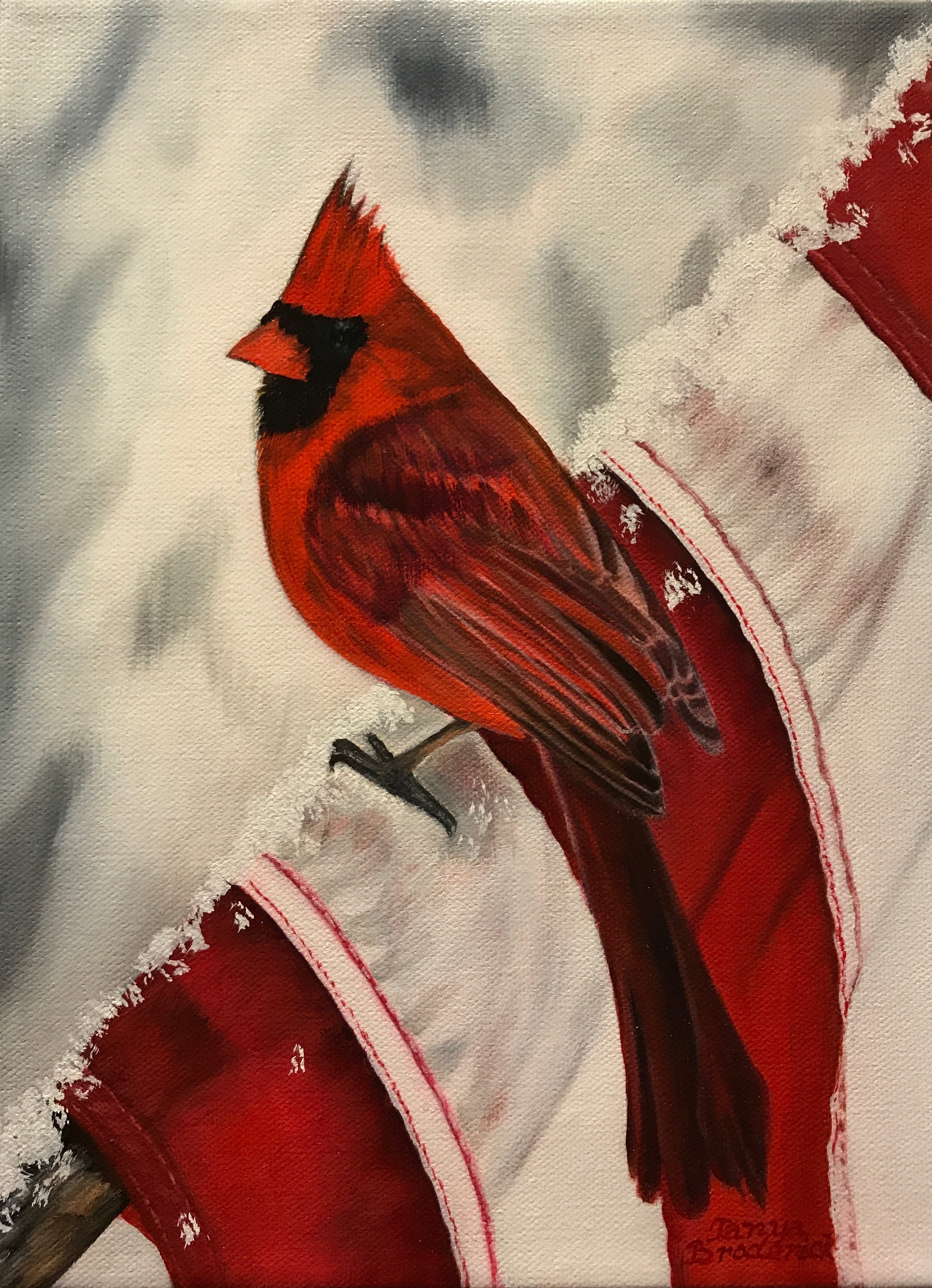 Northern Virginia Cardinal, 9&quotx12", oil on canvas – Sold 