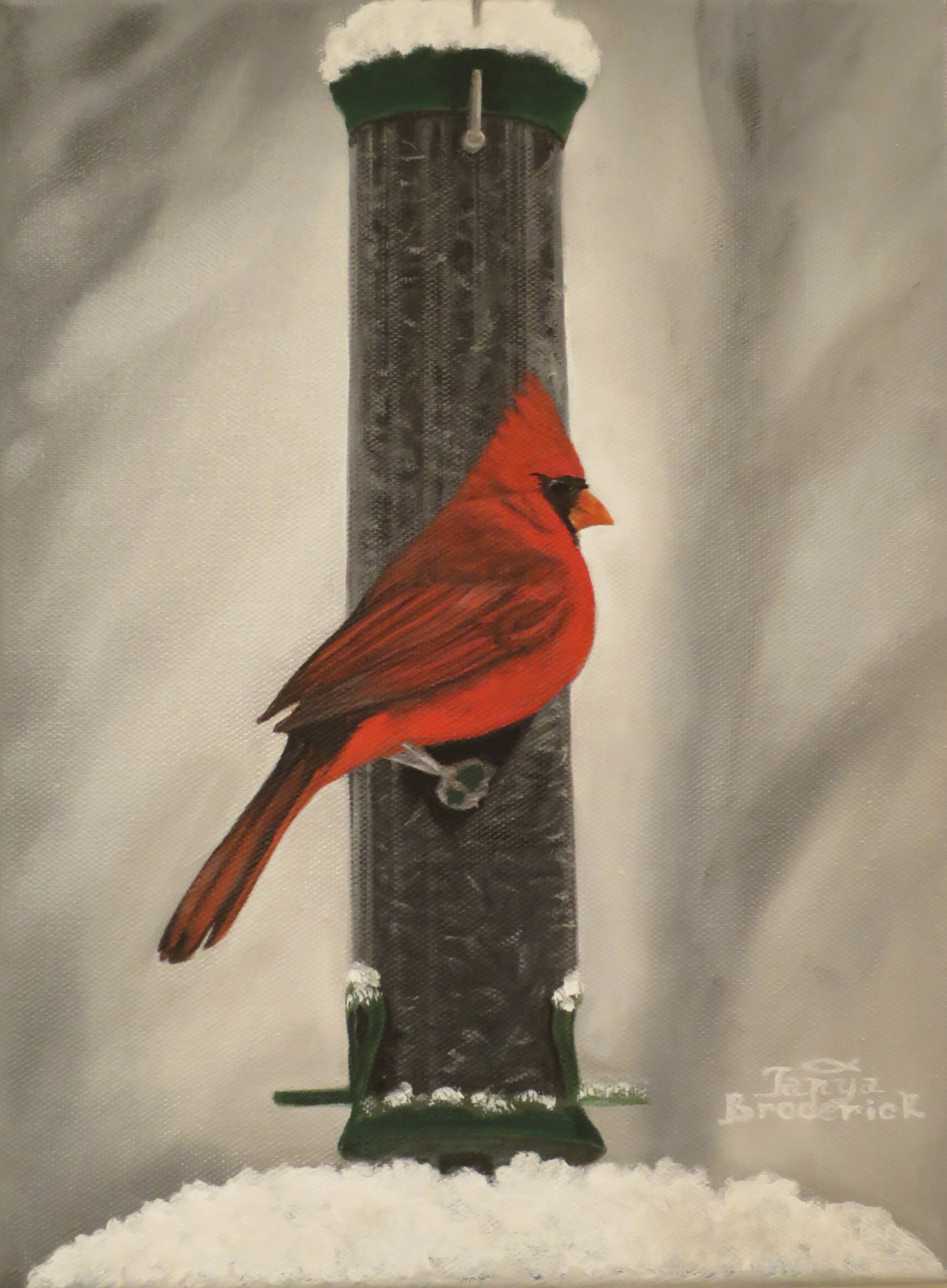 Cardinal's Perch, 9&quotx12", oil on canvas – Available