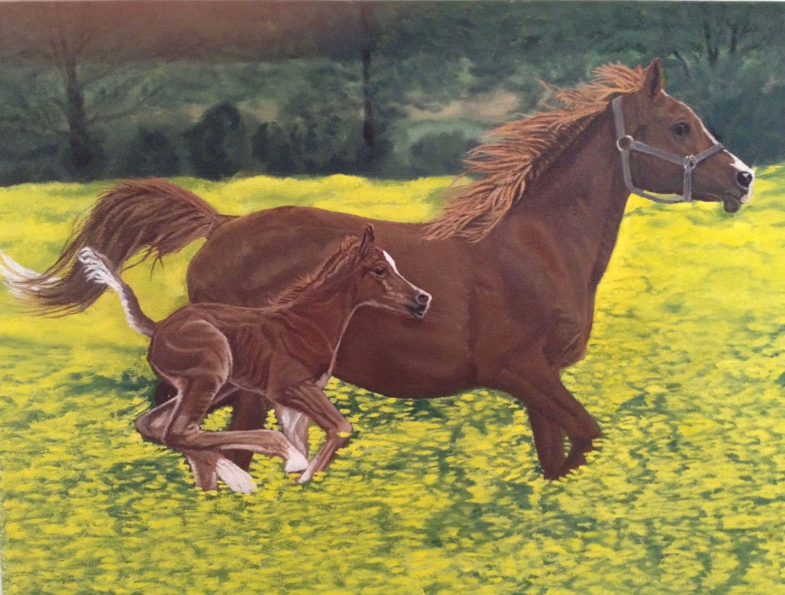 Mother and Colt, 11&quotx14", oil on canvas – Unavailable