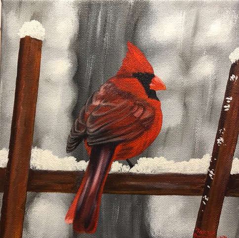 Snow Cardinal, 5&quotx5", oil on canvas – Available